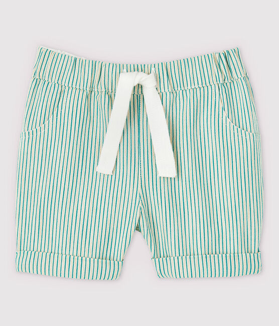 Gestreifte Baby-Shorts aus Sergestoff Jungen weiss MARSHMALLOW/grün GAZON