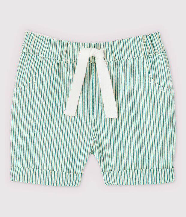 Gestreifte Baby-Shorts aus Sergestoff Jungen weiss/gr&uuml;n