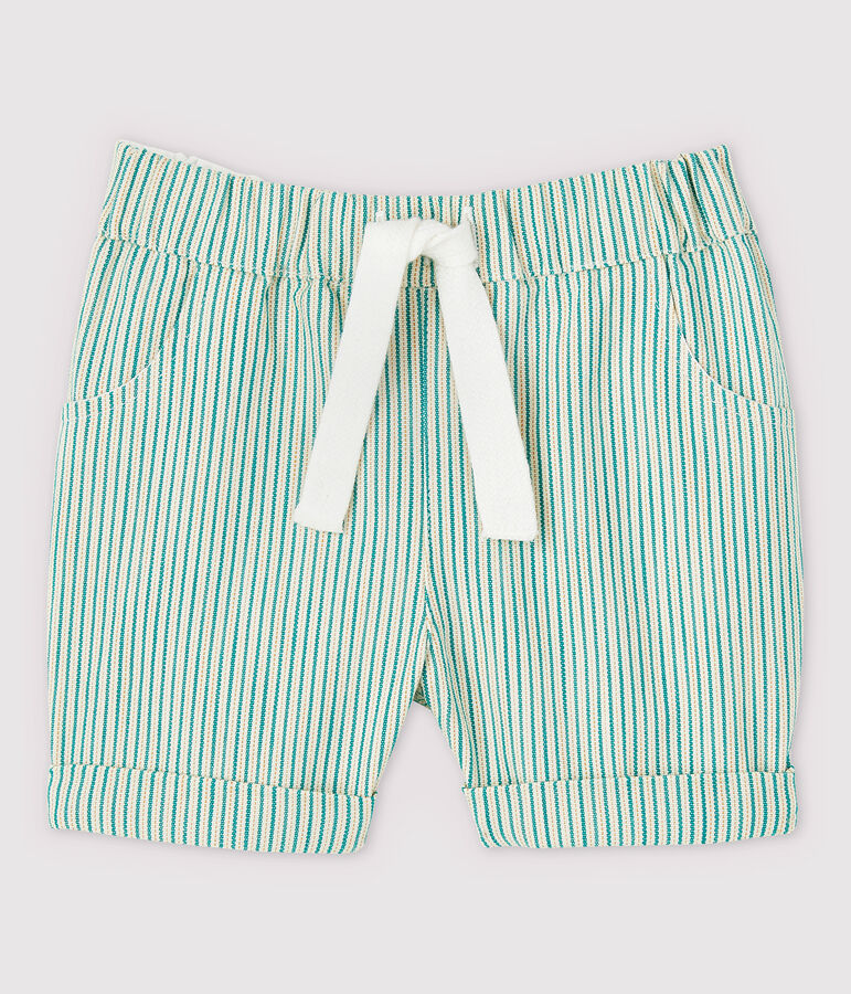 Gestreifte Baby-Shorts aus Sergestoff Jungen weiss/gr&uuml;n