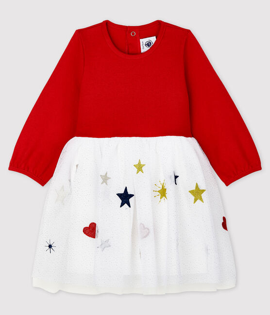 Langärmeliges Baby-Kleid für Mädchen rot TERKUIT/weiss MULTICO
