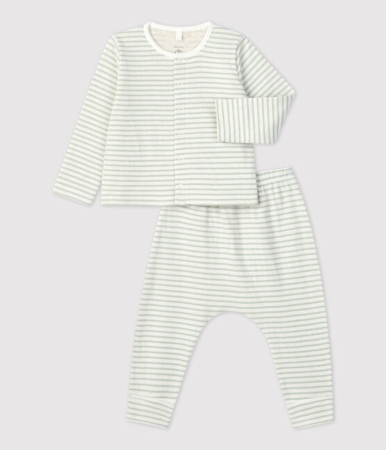 Zweiteiliges Baby-Set aus gestreiftem Bio-Doppeljersey weiss MARSHMALLOW/ HERBIER