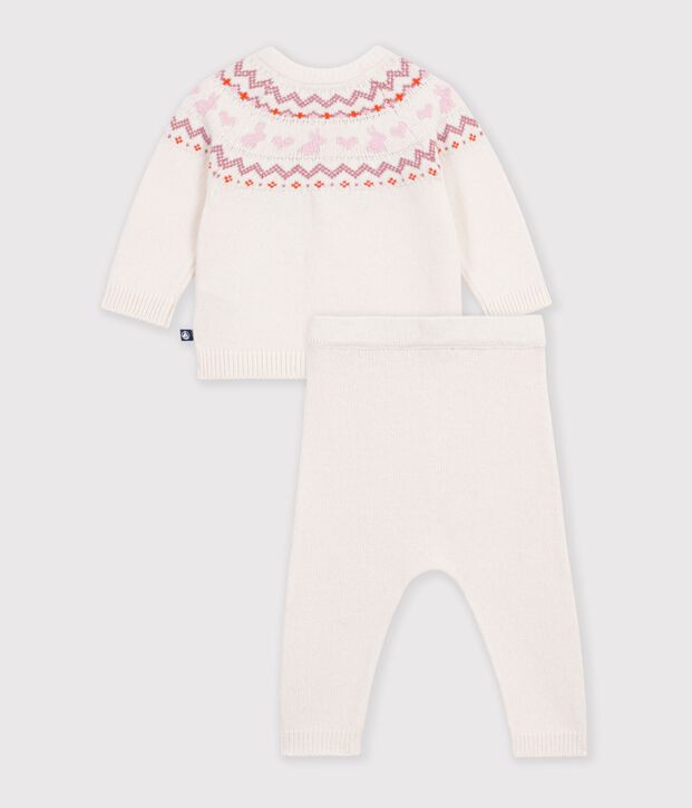 Baby-Set aus Strick mit Jacquardmuster naturfarben/rosa