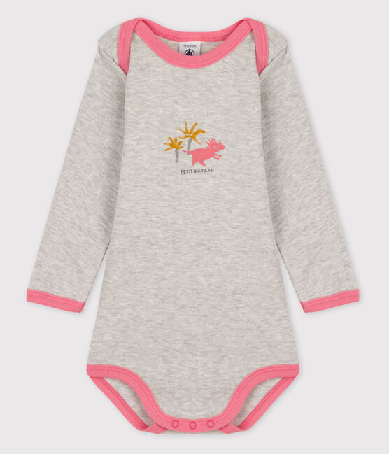 Langärmliger Baby-Body für Mädchen grau BELUGA/rosa GRETEL