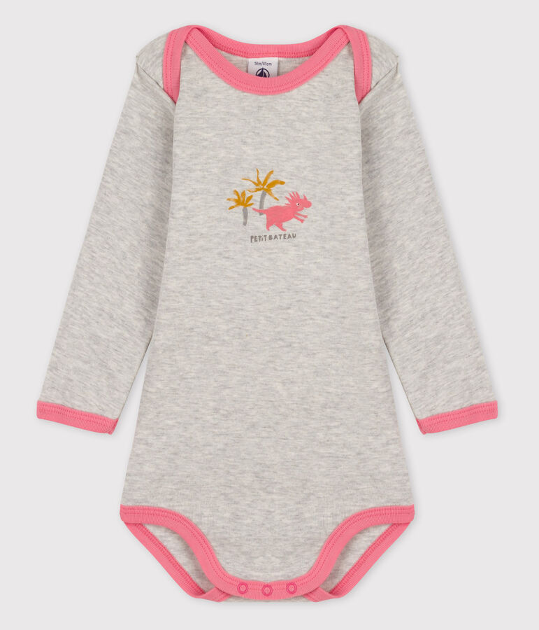 Lang&auml;rmliger Baby-Body f&uuml;r M&auml;dchen grau/rosa