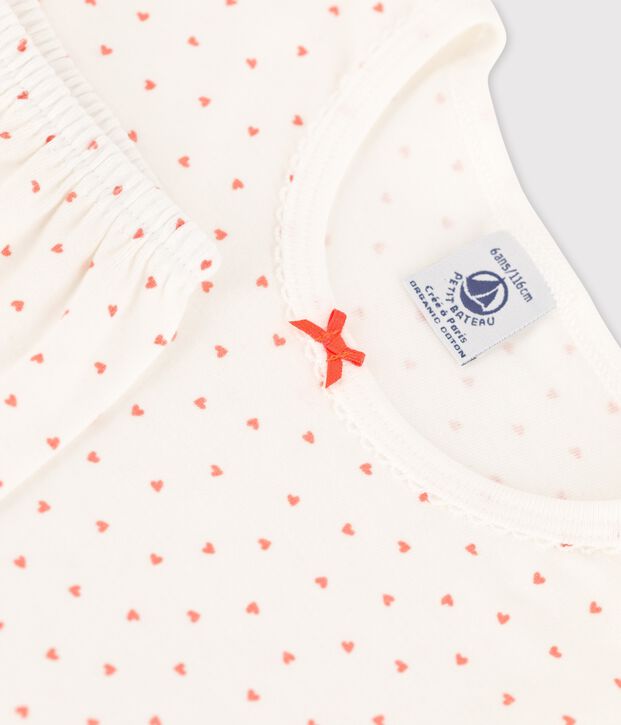 Kinderpyjama aus Baumwolle mit kleinen Herzen f&uuml;r M&auml;dchen weiss/rosa