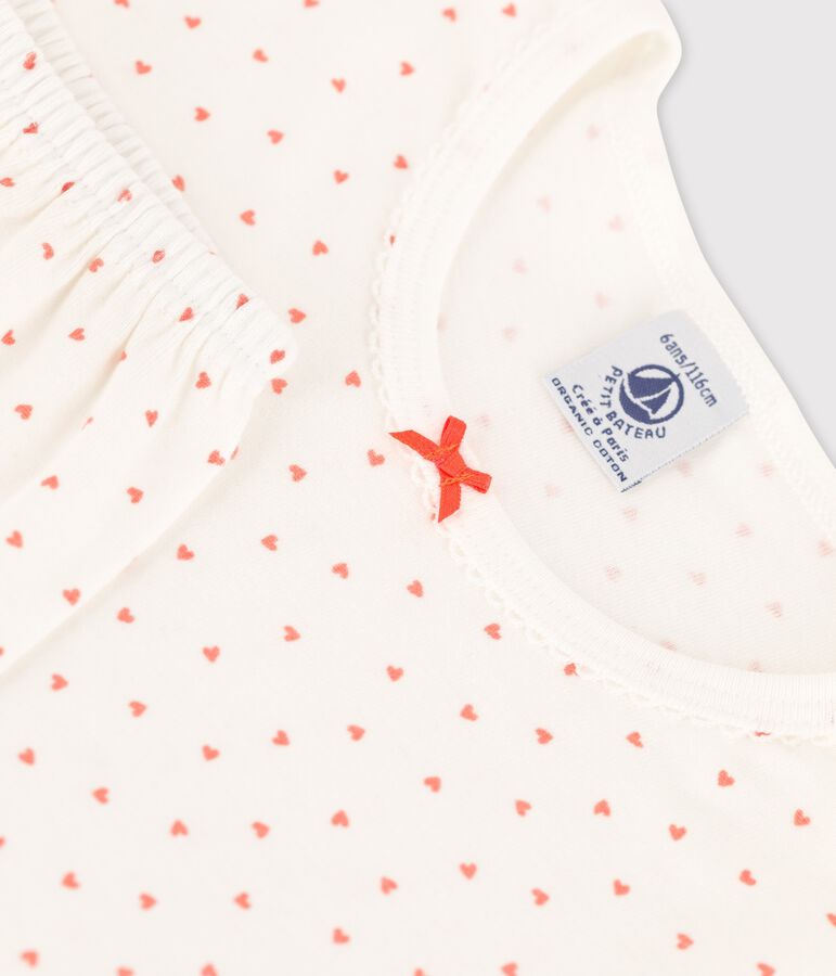 Kinderpyjama aus Baumwolle mit kleinen Herzen f&uuml;r M&auml;dchen weiss MARSHMALLOW/ PAPAYE