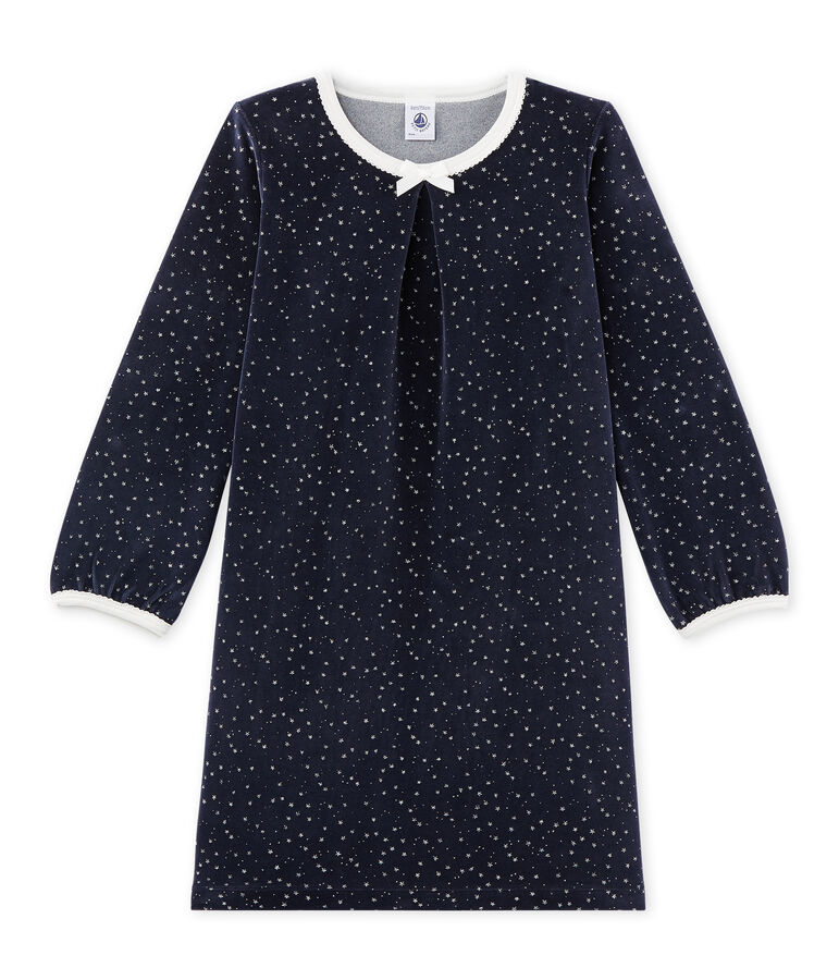 Chemise de nuit fille en bouclette velours blau/grau