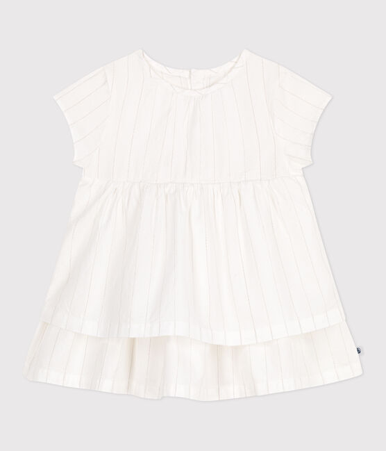 Kurzärmeliges Baby-Kleid für festliche Anlässe aus leichter Baumwolle weiss ECUME/ ARGENT