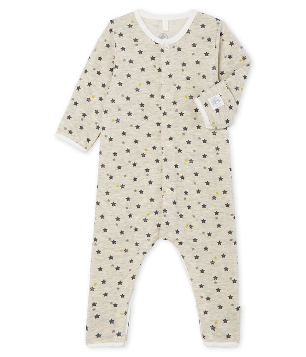 Langer Baby-Overall aus Wolle und Baumwolle beige/vielfarbig