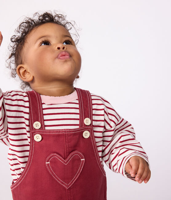 Langbeinige Baby-Latzhose aus farbigem Denim AMARANTE