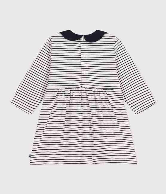 Langärmeliges Babykleid aus gestreiftem Doppeljersey weiss MARSHMALLOW/blau SMOKING