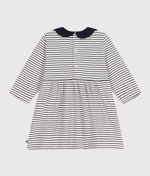Lang&auml;rmeliges Babykleid aus gestreiftem Doppeljersey weiss/blau