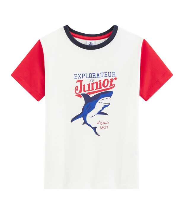 Kinder-T-Shirt f&uuml;r Jungen weiss/rot