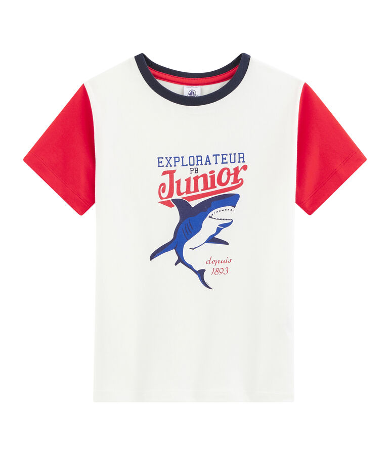 Kinder-T-Shirt f&uuml;r Jungen weiss MARSHMALLOW/rot PEPS