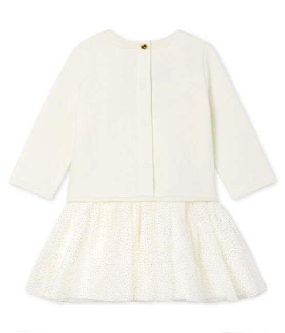 Langärmeliges Babykleid aus Materialmix für Mädchen weiss MARSHMALLOW CN