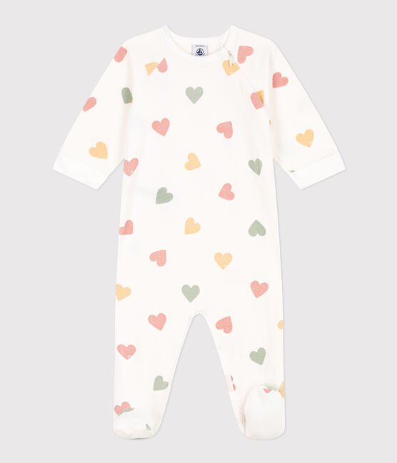 Baby-Strampler aus Nicki mit mehrfarbigen Herzen weiss MARSHMALLOW/weiss MULTICO
