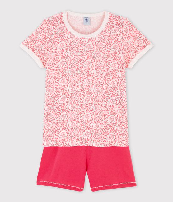 Kinder-Kurzpyjama aus Baumwolle mit rosa Blumenmotiv für Mädchen weiss MARSHMALLOW/rosa GRETEL