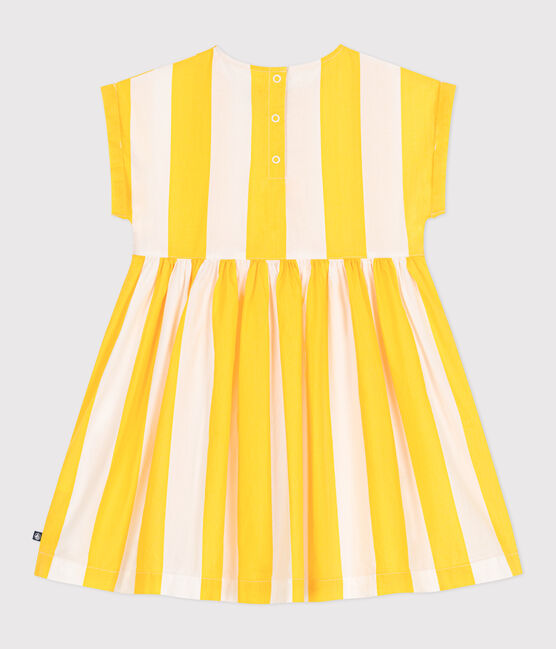 Kurzärmeliges Kinder-Kleid aus Baumwolle mit Streifen weiss MARSHMALLOW/ ORGE