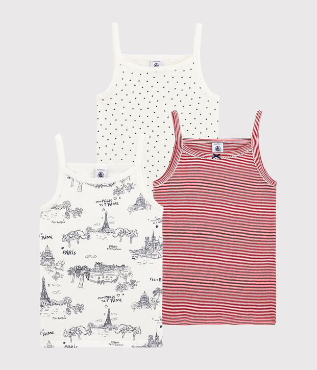 3er-Set Spaghetti-Tops mit Paris-Print f&uuml;r M&auml;dchen vielfarbig
