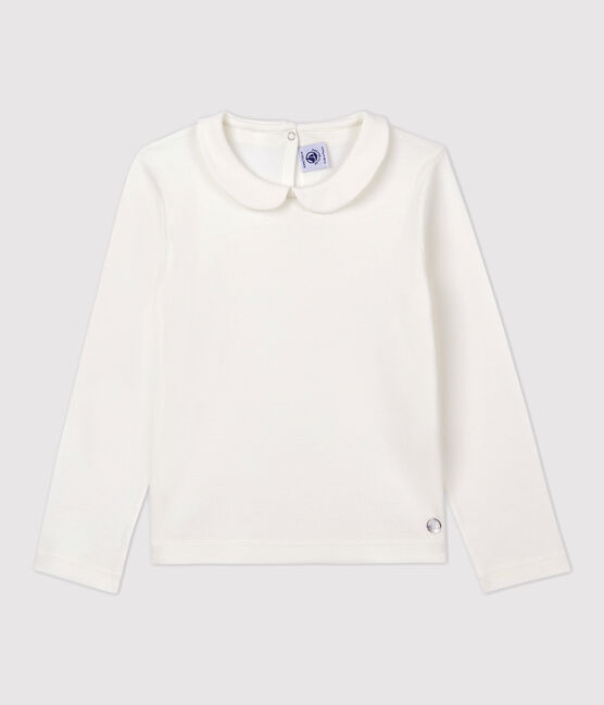 Langärmeliges Kinder-T-Shirt aus Baumwolle für Mädchen weiss MARSHMALLOW