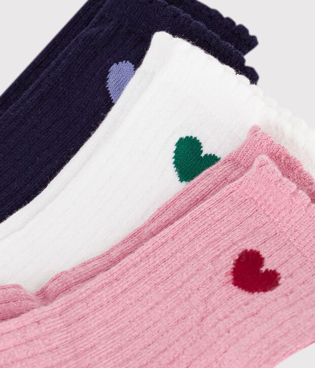 3er-Set Kinder-Socken aus Baumwolle mit Herzmotiv vielfarbig