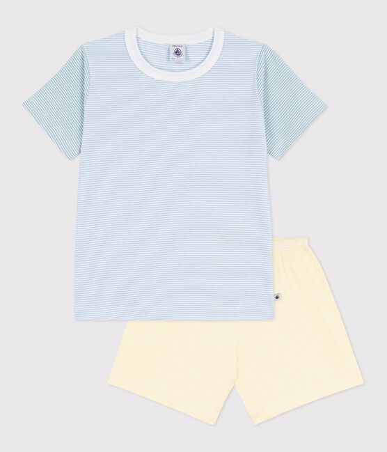Kinder-Kurzpyjama aus Baumwolle mit Streifen blau JASMIN/weiss MULTICO