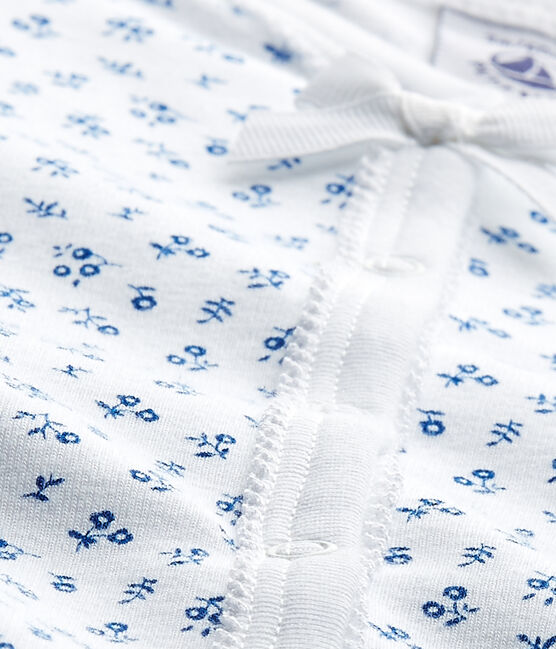 Bedruckter Baby-Mädchen-Strampler weiss ECUME/blau BLEU