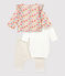 Dreiteiliges Baby-Set aus Wolle und Bio-Baumwolle mit Blumenmuster für Mädchen beige MONTELIMAR/weiss MULTICO