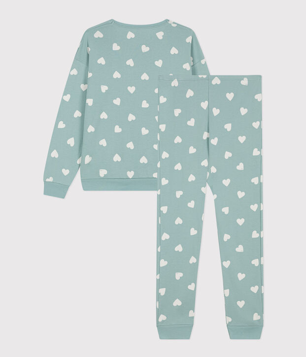Damenpyjama aus Baumwolle mit Herzmotiv gr&uuml;n/naturfarben