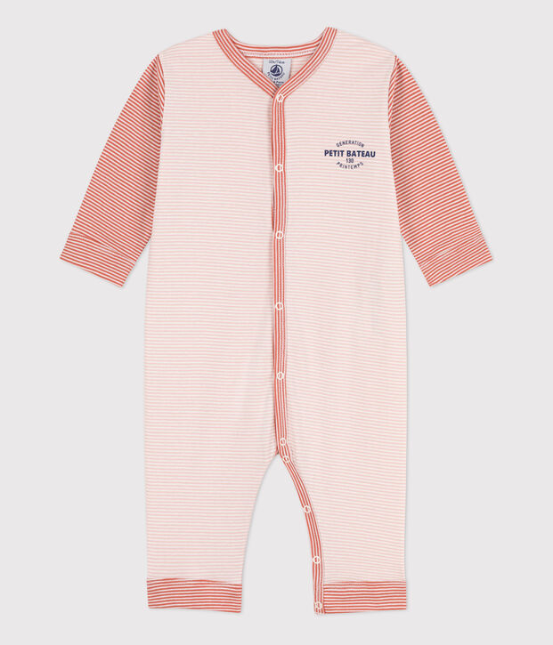 Fu&szlig;loser Strampler aus Baumwolle mit Ringelstreifen rosa/weiss