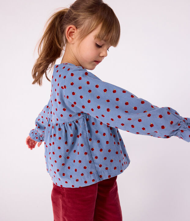 Lang&auml;rmeliges Kinder-Bluse aus gemustertem Fein-Cord. blau/vielfarbig