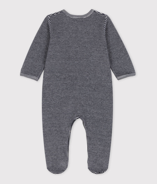 Baby-Strampler aus Nicki mit Ringelstreifen blau/weiss