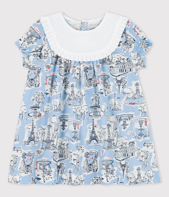 Babykleid aus Popeline mit Paris-Print weiss MARSHMALLOW/weiss MULTICO