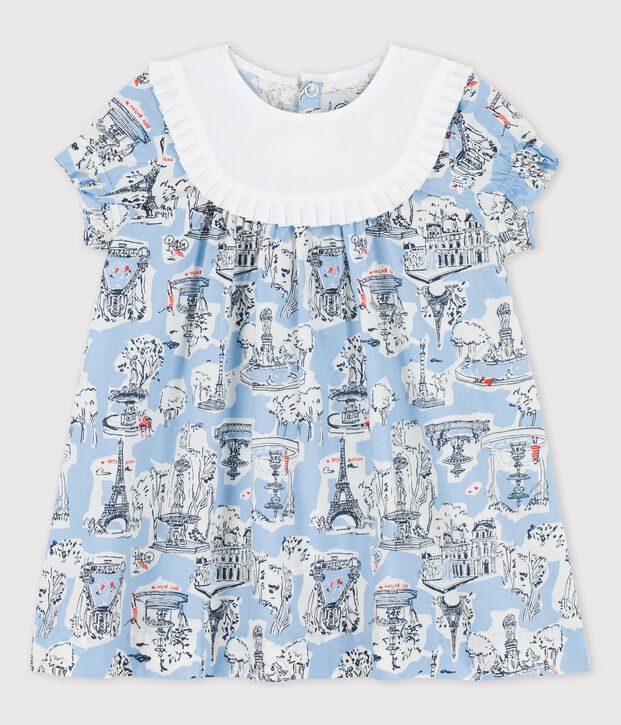 Babykleid aus Popeline mit Paris-Print weiss/vielfarbig