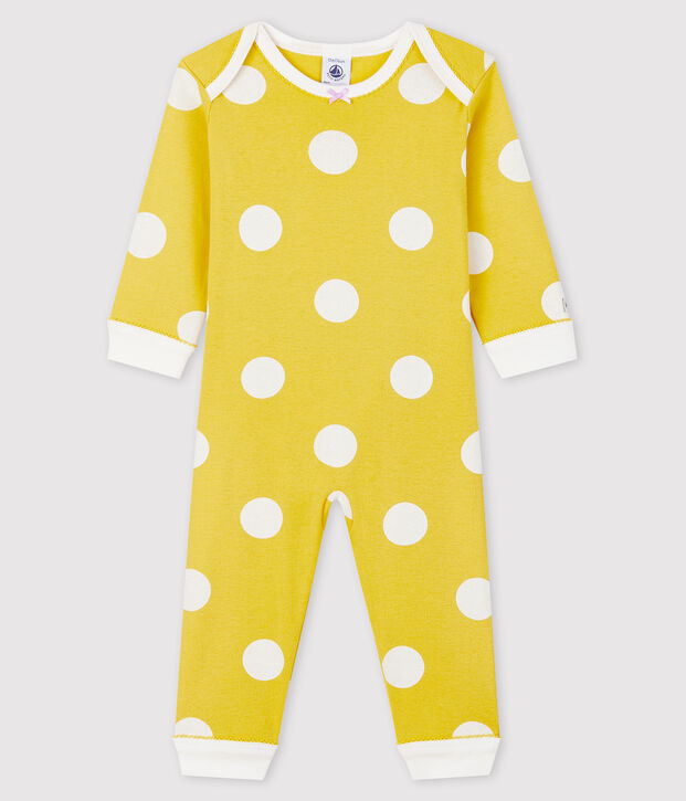 Baby-Strampler aus Rippstrick ohne Druckkn&ouml;pfe gelb/weiss