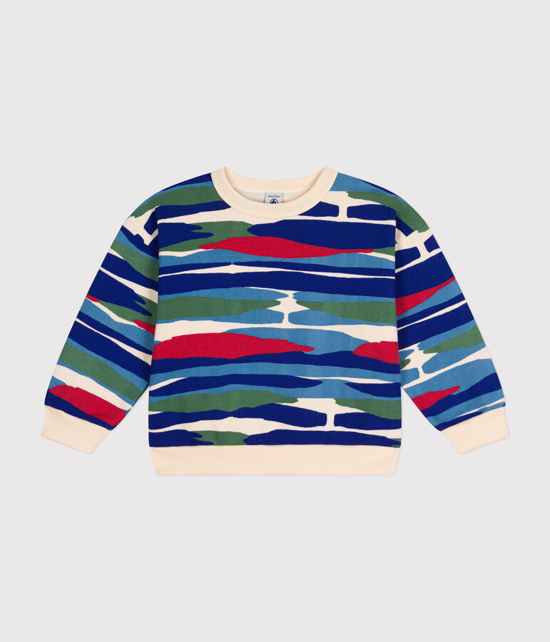 Kinder-Sweatshirt aus Molton f&uuml;r Jungen naturfarben/rot