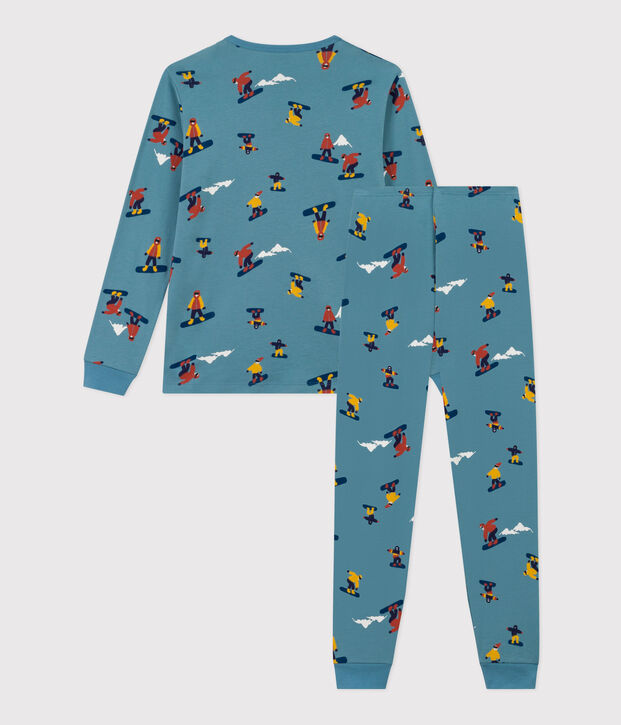 Kinderpyjama aus Baumwolle mit Snowboardmotiv f&uuml;r Jungen blau/vielfarbig