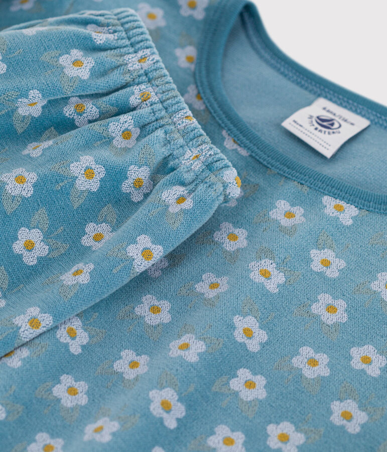 Kinderpyjama aus Nicki mit Blumenmotiv f&uuml;r M&auml;dchen blau/vielfarbig
