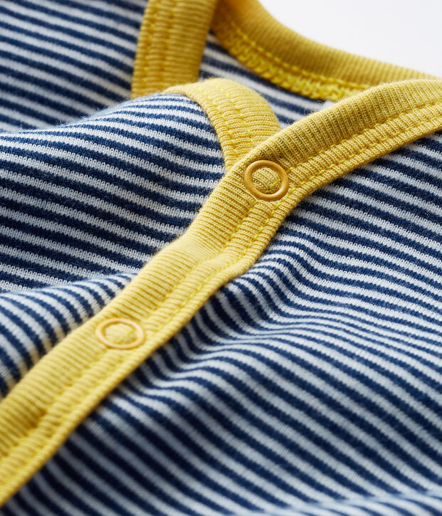 Baby-Strampler ohne F&uuml;&szlig;e aus Rippstrick f&uuml;r Jungen blau/weiss