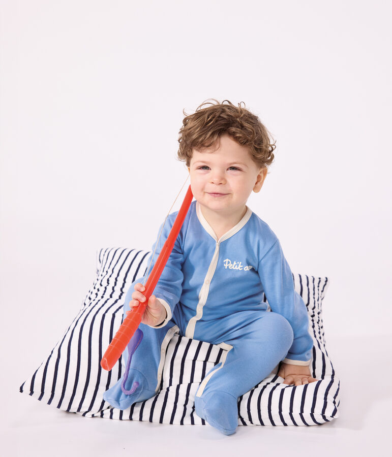 Strampler aus einfarbiger Baumwolle blau