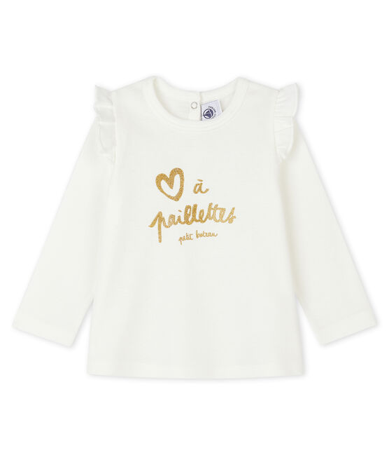 Langärmelige Baby-Bluse für Mädchen weiss MARSHMALLOW