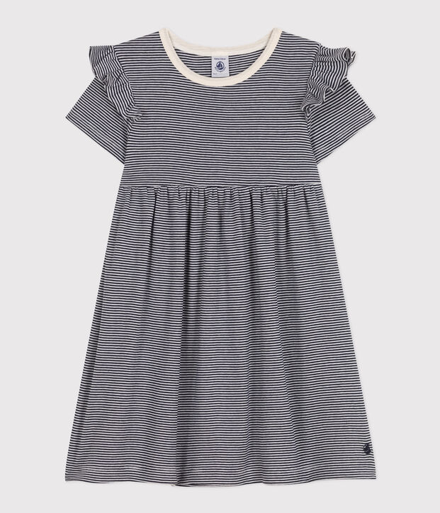 Kurz&auml;rmeliges gestreiftes Kleid aus Baumwolle Kinder/M&auml;dchen blau/weiss