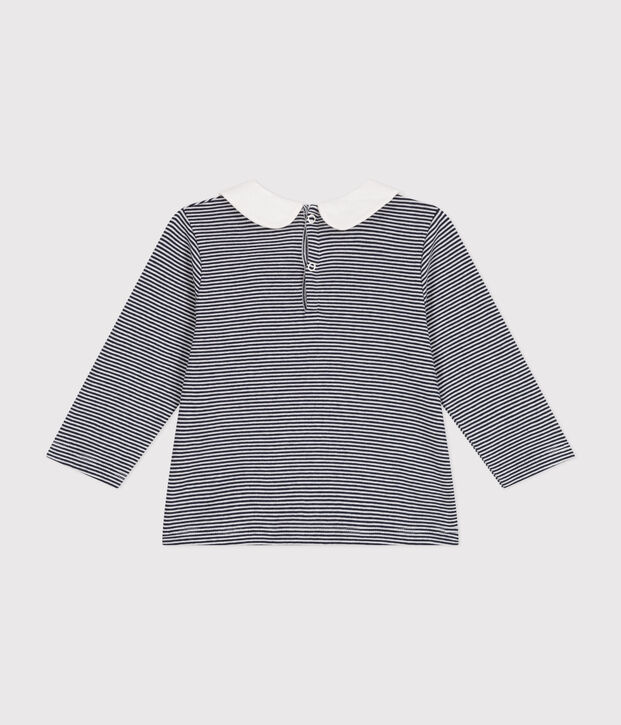 Baby-Bluse mit Kragen aus Baumwolle blau/weiss