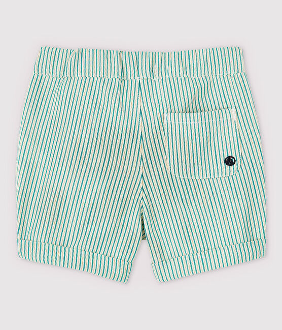 Gestreifte Baby-Shorts aus Sergestoff Jungen weiss MARSHMALLOW/grün GAZON