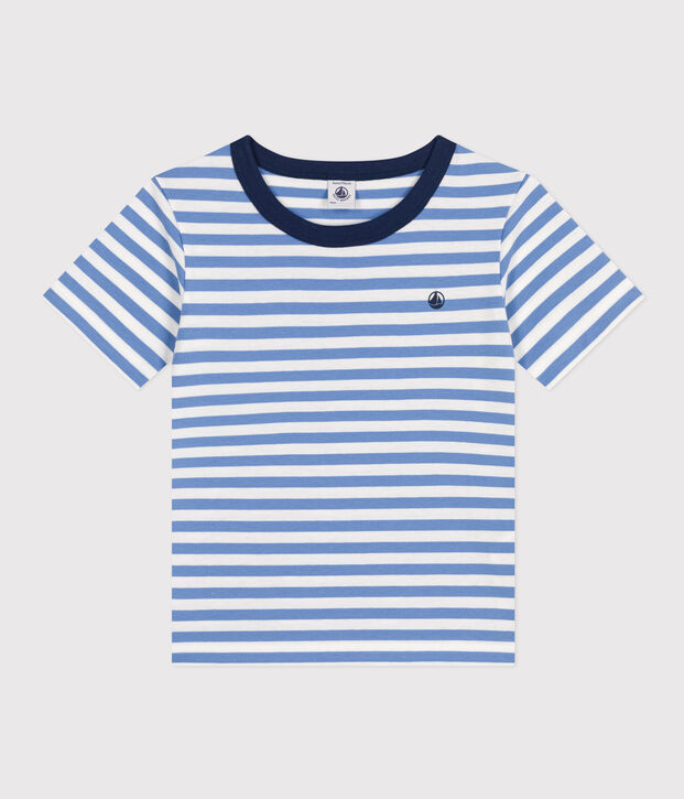 Gestreiftes Jungen-T-Shirt aus leichtem Jerseystoff blau/weiss
