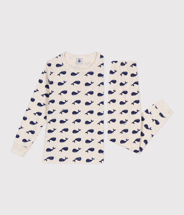 Kinder-Pyjama aus Baumwolle mit Walmotiv beige/blau