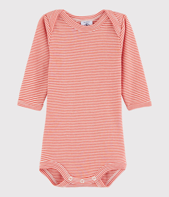 Langärmeliger Baby-Body Mädchen/Jungen orange OURSIN/weiss MARSHMALLOW