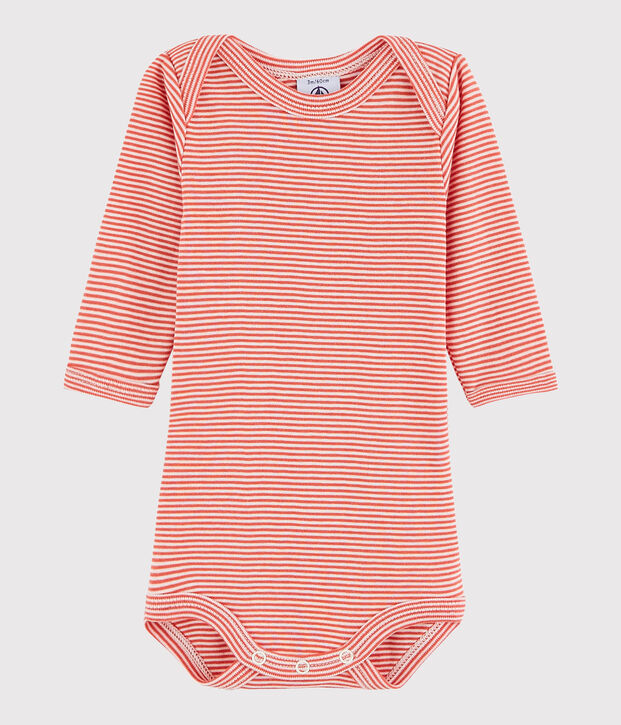 Lang&auml;rmeliger Baby-Body M&auml;dchen/Jungen orange/weiss