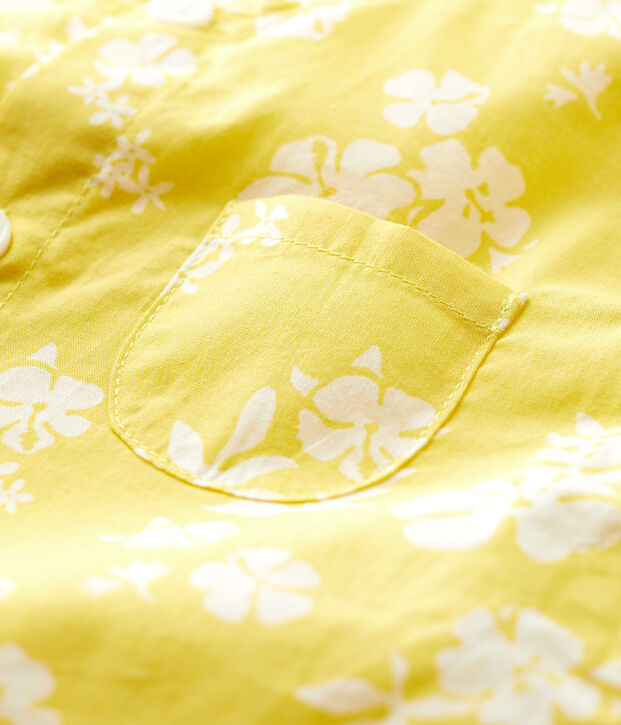Kurzer Baby-Overall aus Bio-Popeline mit Hawaiimuster gelb/weiss
