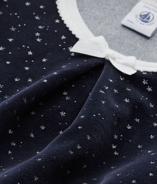 Chemise de nuit fille en bouclette velours blau/grau